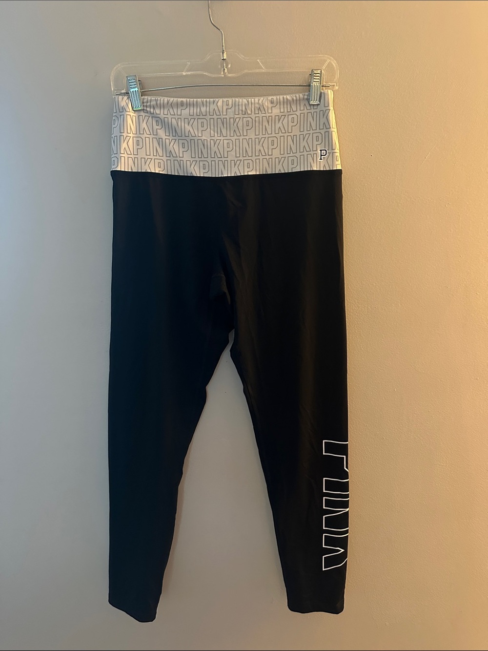 PINK Victoria's Secret Black Leggings with White Logo Waistband